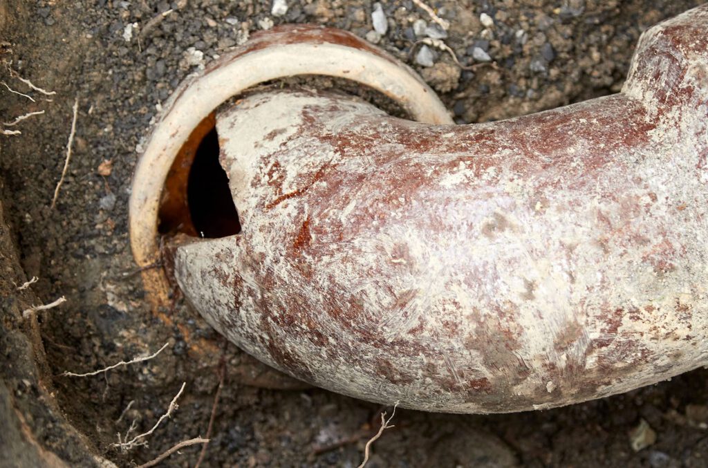 broken sewer pipe located during a camera inspection